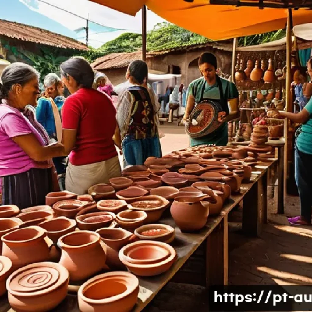 뉴아날로그 트렌드와 향토 음식의 재발견 - A vibrant artisan market scene in a Brazilian neighborhood, showcasing local craftsmen and craftswom...