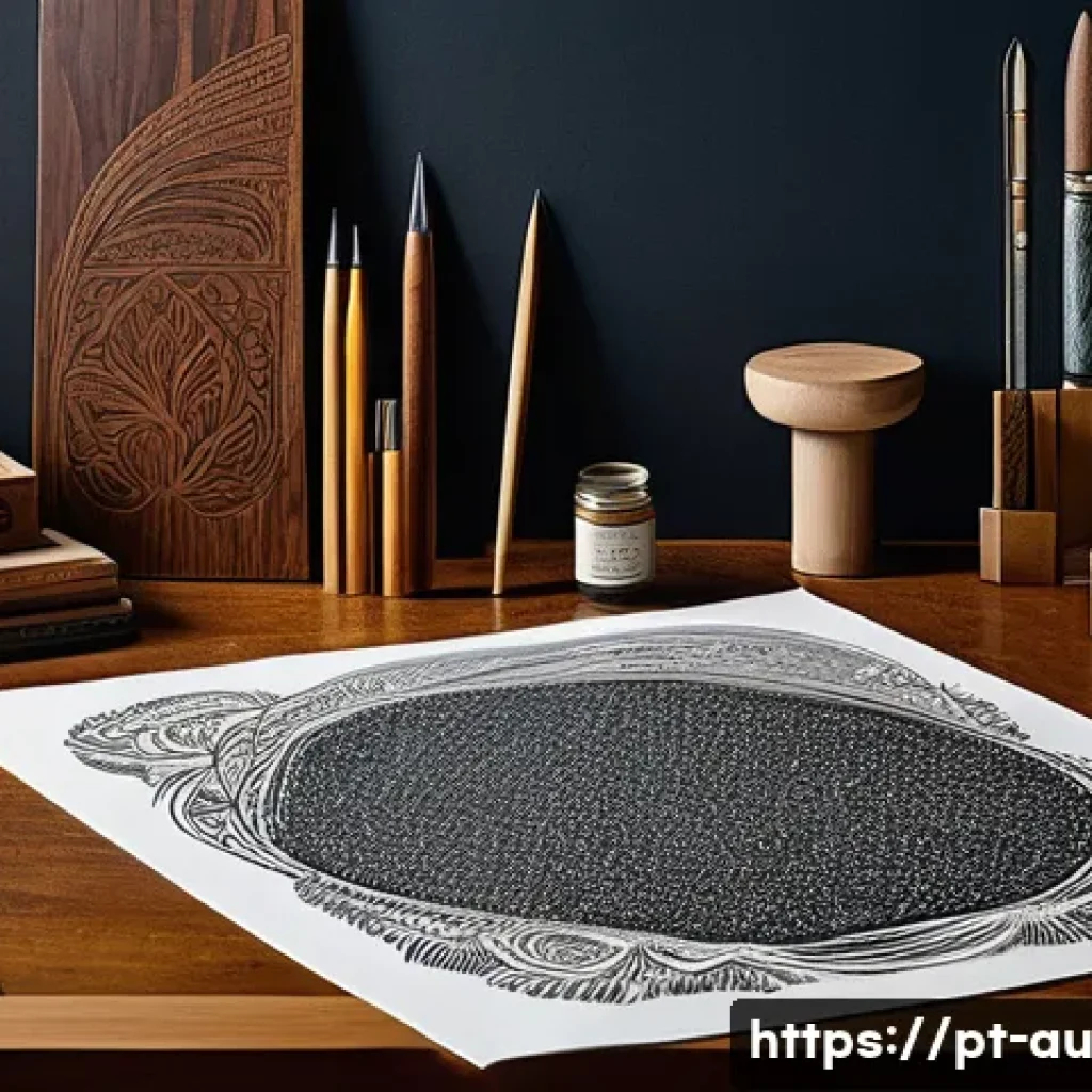 뉴아날로그 트렌드와 현대 예술의 접목 - A contemporary artist’s studio showcasing a fusion of 19th-century engraving tools like quill pens a...