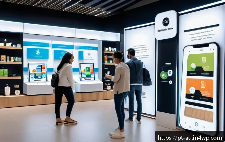뉴아날로그 트렌드의 변화하는 소비 패턴 - A modern hybrid retail store interior blending physical and digital shopping experiences: customers ...
