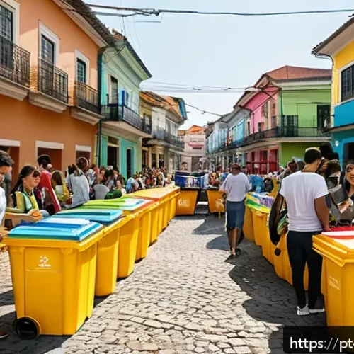 Home 30 뉴아날로그 트렌드에서의 자원 재활용 - A vibrant urban community recycling event in Brazil, featuring diverse people of all ages actively s...